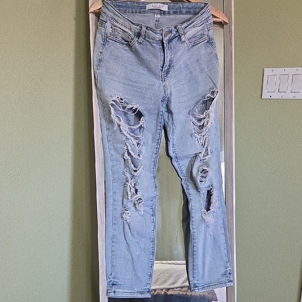 Judy Blue Light Blue Distressed Straight Leg Jeans